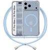 ANFAIRLACE Cover Cordino Compatibile con iPhone 18 Pro Max / 17 Pro Max, Azzurro | Custodia Laccio Trasparente Silicone Morbido Regolabile Antiurto Rinforza Angoli Cuscino d'Aria Chiaro Case
