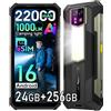 Ulefone Armor 24 Pro Rugged Smartphone con eSIM, 24GB+256GB/2TB Telefono Robusto Android 16, 64MP+64MP AI Fotocamera, 22000mAh 66W, 1000 Lumen Luce LED, 6.78 FHD+ Cellulari Resistente IP68, NFC/OTG