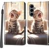 PHINIENLAND Cover per Samsung Galaxy S25 FE custodia portafoglio Gatto | 3 scomparti carte, 1 tasca banconote, Chiusura magnetica, Supporto, Pelle PU flip cover per Samsung S25 FE