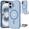 NEW'C Cover Azzurro per iPhone 16 Compatibile con MagSafe, Magnetica | Cover + Cordino Rimovibile, 6,1 Pollici, Magneti Potenti N56, Antiurto, Sottile