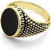 555Jewelry Anello da uomo in acciaio inossidabile lucido con onice nera ovale