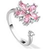 Unified Jewellery Anello regolabile in argento Sterling 925 con zircone rosa e fiore girevole, anello con fiore rotante, cocktail dichiarazione, cristallo rosa, misura regolabile 365