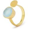 Vurmashop Anello con pietra acquamarina in oro 18 k da donna - Anello con gemma semi-preziosa naturale Aqua Calcedonia