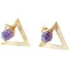 Vurmashop Orecchini in pietra semipreziosa ametista naturale - Orecchini a triangolo in oro 18k, Placcato oro, Ametista