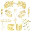 LOFITOR Set Accessori Dea Greca 11 Pezzi per Donne - Corona d'Alloro, Collana, Bracciali, Cintura Dorata, Orecchini Pendenti con Perle - Gioielli per Matrimonio, Toga e Feste in Costume