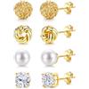Roheafer 4 Paia Set Orecchini a Bottone Donna Argento 925 | Perle Orecchini poallergenici Placcati Oro 14K Zirconia Cubica Orecchino A Bottone Set Gioielli Donna