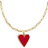 SINGULARU - Collana Lovely Heart Red Enamel - Pendente con Medaglione Cuore in Ottone con Finitura Placcata Oro 18 Kt - Catena Taglia Unica - Gioielli da Donna