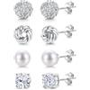 Roheafer 4 Paia Set Orecchini a Bottone Donna Argento 925 | Perle Orecchini poallergenici Placcati Oro 14K Zirconia Cubica Orecchino A Bottone Set Gioielli Donna