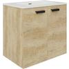 Baikal Mobile da bagno Nara. 70 cm Nature. Include lavabo. Maniglia nera. Mobile montato. Sospeso 2 ante con chiusura ammortizzata.