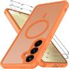 iVoler Cover Magnetica per Samsung Galaxy S24 5G / S25 5G con 2 Pezzi Pellicola Vetro Temperato, Custodia Traslucida Opaca Sottile Anti-Impronte MagSafe Case, Opaca Arancione