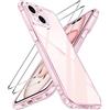 iVoler 3 in 1 Cover per iPhone 15 6.1 pollici con 2 Pezzi Pellicola Vetro Temperato, Non Ingiallente,Antiurto Cellulare Paraurti Custodia, Protezione Fotocamera,Anti-Graffio Retro Trasparente (Pink)