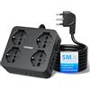 TOPREK Ciabatta Multipresa Elettrica con 8 Prese e 5 Metri, 1 Interruttore | 2 USB C(20W PD3.0 Ricarica Rapida) e 2 USB A, Prolunga Elettrica, Universali ITA 10/16A e Schuko, 4000W/16A Spina Gomito 90°