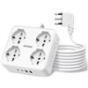TOPREK Ciabatta Multipresa Elettrica con 8 Prese e 2 Metri, 1 Interruttore | 2 USB C(20W PD3.0 Ricarica Rapida) e 2 USB A, Prolunga Elettrica, Universali ITA 10/16A e Schuko, 4000W/16A Spina Gomito 90°