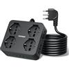 TOPREK Ciabatta Multipresa Elettrica con 8 Prese e 2 Metri, 1 Interruttore | 2 USB C(20W PD3.0 Ricarica Rapida) e 2 USB A, Prolunga Elettrica, Universali ITA 10/16A e Schuko, 4000W/16A Spina Gomito 90°