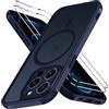 iVoler Cover Magnetica per iPhone 12 PRO Max 5G con 2 Pezzi Pellicola Vetro Temperato, [Compatibile con MagSafe] Custodia Traslucida Opaca Sottile Anti-Impronte MagSafe Case, Blu Profondo