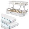 VitaliSpa Letto a castello Everest, Bianco, 120x200 / 80x200 cm | con 2 materassi e 2 cassetti, con scala integrata e sistema di doghe stabile