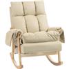 HOMCOM Sedia a Dondolo Imbottita in Tessuto Tecnico, Seduta Profonda, Beige | Poltrona a Dondolo Movimento 105°, Tasche Laterali, Gambe in Legno di Caucciù, per Camera da Letto e Soggiorno
