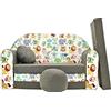 Pro Cosmo Divano letto pieghevole per bambini con funzione letto Perfetto per giocare e dormire - Con materasso, cuscino e pouf sfoderabili - 98x168x59 cm - A5 Grigio - Animali da safari