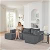 Henjda Divano modulare a forma di U, 230 cm, funzione sonno, divano a forma di L con pouf mobili, morbido tessuto a coste, porta bevande, tasca laterale e cuscino, per soggiorno, appartamenti, grigio