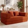 Vipbear Divano Letto 160 cm, Divano Boneless 2 Posti 5 in 1, Futon Trasformabile e Modulare, Velluto a Coste, 2 Cuscini in Memory Foam, per Piccoli Spazi, Arancione