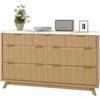 Garvee Cassettiera alta moderna a 7 cassetti con frontali scanalati, 137 cm (54) larga, profilo curvo, comò in legno per camera da letto/soggiorno/ingresso - Colore: Rovere