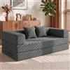 Vipbear Divano Letto 200 cm, Divano Boneless 3 Posti 5 in 1, Futon Trasformabile e Modulare, Velluto a Coste, 2 Cuscini in Memory Foam, per Piccoli Spazi, Grigio