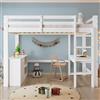 Gojyjqytupo Letto a soppalco per bambini con scrivania, cassettiera e scaffale | Scala a quattro gradini, pino + MDF, bianco, 90 x 200 cm