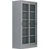Mobil Plastic Armadio per archivio in metallo, 1 vano e 2 ante scorrevoli in vetro, Mis. 1200 L x 450 P x 2000 H mm, serratura a cilindro con chiave