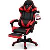 VTA Sedia Gaming Ergonomica Reclinabile 90°-135° con Poggiapiedi Estraibile - Poltrona Gaming con Cuscino Lombare e Cervicale, Altezza Regolabile, Rotazione 360°, 5 Ruote, Portata 130 kg (Nero/Rosso)