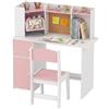 AIYAPLAY Set Scrivania e Sedia per Bambini 5-12 Anni con Libreria, Rosa | Portapenne, Supporto Regolabile per Tablet, Armadietti e Bacheca, Tavolo da Studio, Banco Scuola in Legno, Cameretta, Asilo