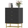 Euker Comò con 4 cassetti con maniglie in metallo, 60 x 40 x 80 cm, nero | piano superiore in legno, gambe in metallo e dorate, per camera da letto, soggiorno, corridoio e guardaroba