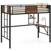 KOMFOTTEU Letto a Soppalco Singolo in Metallo con Scrivania | Struttura del Letto con Ripiano, Sponda Rialzata, Design a Doghe e 3 Scale per Appartamenti e Dormitori, 208 x 94 x 174 cm