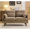 Bonnlo Divano 2 Posti in Tessuto di Lino e Cotone 124x77x87cm, Divanetto con Schienale Sfoderabile, Sofa per Soggiorno, Camera da Letto e Ufficio, Portata 260kg (Marrone)