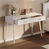 Rosebibi Tavolo da toeletta, scrivania con 2 cassetti, piedini in metallo, bianco, dimensioni: 76 x 100 x 40 cm (senza specchio)