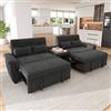 NADEUSAK Divano letto a forma di U in ciniglia grigio scuro, 284 x 138 x 89 cm, allungabile, doppio estraibile, schienale regolabile, area per animali domestici, tavolino da caffè con 2 portabicchieri