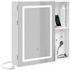 SoBuy Armadietto Specchio Bagno Pensile Bagno con Luce e Presa 60x15x60 cm | Mobile Bagno Sospeso, Mobiletto Bagno Salvaspazio con Ante e Ripiano, Design Moderno,Bianco BZR239-E-W