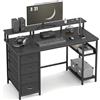 MUTUN Scrivania da gaming per PC, 120 x 50 cm, con 4 cassetti in tessuto e prese | Scrivania per computer piccola con ripiano per monitor, scrivania da ufficio con spazio per casa, scrivania per lavoro e