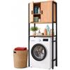 Relaxdays Mobile per lavatrice, nero/naturale | 3 vani, sopra WC e asciugatrice, legno, MDF e acciaio, HLP 170x64x27 cm