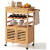 GIANTEX Carrello Buffet da Cucina in Bambù con Ruote e Portabottiglie | Mobile Credenza con Cassetto, Armadietto con 2 Ante, Portabottiglie, Portasciugamani e Rete Metallica, per Sala da Pranzo