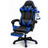 VTA Sedia Gaming Ergonomica Reclinabile 90°-135° con Poggiapiedi Estraibile - Poltrona Gaming con Cuscino Lombare e Cervicale, Altezza Regolabile, Rotazione 360°, 5 Ruote, Portata 130 kg (Nero/Blu)