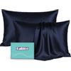 Gabire Set di 2 federe in seta di gelso, in vera seta su entrambi i lati, per capelli e pelle, previene l'acne, organiche, confezione da 2 con cerniera nascosta, blu navy, standard (50 cm, 66 cm)