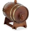 Relaxdays Botte da 2,2 Litri per Liquori, Marrone Scuro | Mini Barile in Legno, Rubinetto e Supporto, per Whisky, Vino
