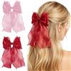 WSOAFVK Set 2 Pezzi Fiocchi per Capelli da Donna, Tinta Unita Oversized Hair Bows, Fermagli per Capelli Grandi Fiocchi, Accessori Nastro e Frange Lunghe, per Scuola, Matrimonio, Feste, Rosa e Rosso