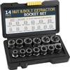 Glemall Set di 14 estrattori per viti e estrattori a sinistra per viti difettose, estrattore professionale per dadi e serratura per cerchioni, set di chiavi a bussola (6,35-19 mm), colore nero