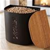 CASABEL Contenitore Pellet & Granuli con Ruote, Cap. 30kg, Motivo Albero | Porta Pellet design, Metallo Nero, Coperchio Bambù, Stoccaggio Pellet per Stufa, Grande Capacità, Livello Visibile
