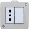 gloca Custodia 2 Posti IP40 Esterna da Parete, Contenitore Autoportante Monoblocco per Serie Civili (Versioni Multi-Variante) (Con Interruttore + Presa Bipasso 16A)