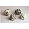 youngschwinnDESIGN - Confezione da 4 pomelli per mobili in ceramica, bianco e grigio | Diametro: 40 mm | Pomello per armadio, cassetto | incl. viti | shabby chic | vintage