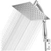 QWORK® Soffione Doccia Quadrato, 20x20 cm 304 Acciaio Inox Soffione per Doccia con Braccio e Supporto a Parete, per Bagno, Hotel e Spa