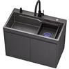 Romyqpipy 68cm Lavello Freestanding in Acciaio Inox con Mobiletto, Rubinetto Acqua Calda/Fredda e Scolapiatti Estensibile, per Cucina, Lavanderia, Spazi Commerciali Esterni