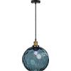 DONHEK Lampadario a sfera industriale vintage, paralume a sfera di vetro colorato da 20 cm in ondulazione dell'acqua, lampada a sospensione da soffitto retrò Loft Bar E27 in finitura bronzo (blu) (Colore